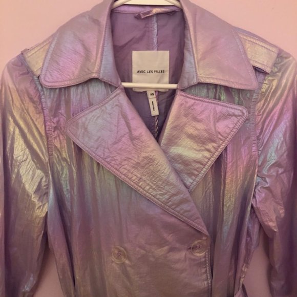 Avec Les Filles Lavender Iridescent Belted Trench - Picture 4 of 6